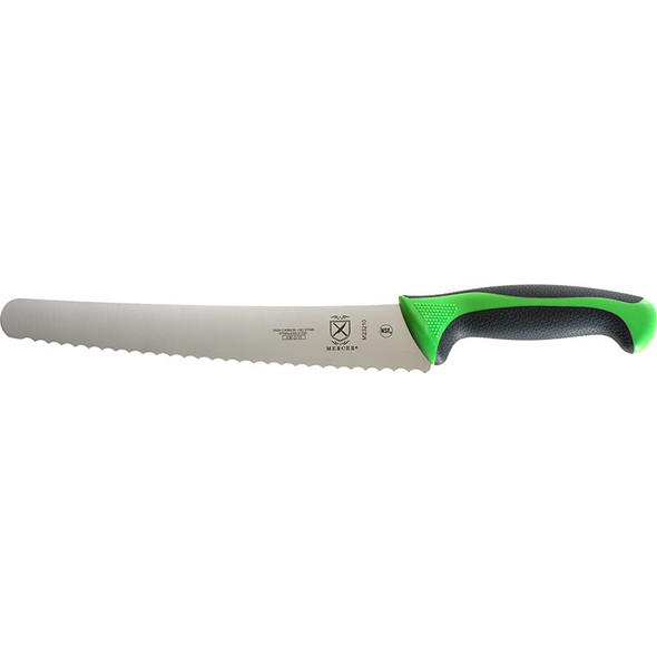 Mercer Culinary M23210GR Millennia 10" Wavy Edge Wide Bread Knife, Green Handle