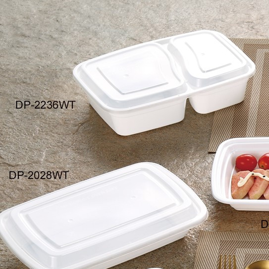 Yanco DP-2236WT Plastic Container & Lid, Sections, 36 oz., 9"x6", White (150/Case)