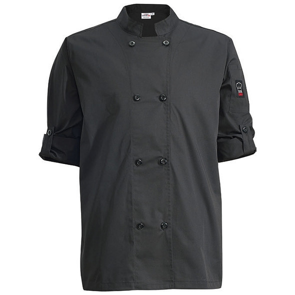 Winco UNF-12KXXL Chef Jacket, Roll Tab Long Sleeve, Black, 2X-Large