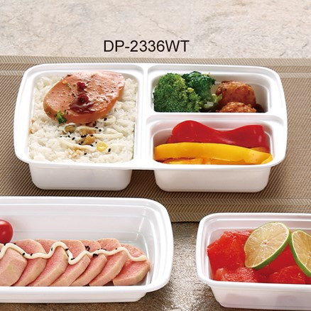 Yanco DP-2336WT Plastic Container & Lid, 3 Sections, 36 oz., 10"x7", White (150/Case)