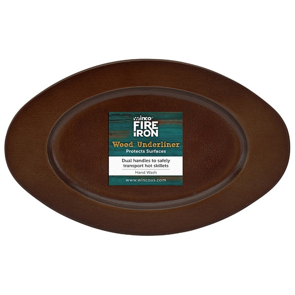 Winco CASM-6OUL Oval Wood Underliner with Dual Handles, 6" x 9"