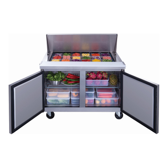 Dukers DSP48-18M-S2 48 1/8" Mega Top Sandwich Prep Table - 2 Doors, 18 Pans Dukers DSP48-18M-S2 48 1/8" Mega Top Sandwich Prep Table - 2 Doors, 18 Pans