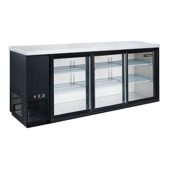 Dukers DBB72-S3 73" Stainless Steel Back Bar Cooler, 3 Sliding Glass Doors