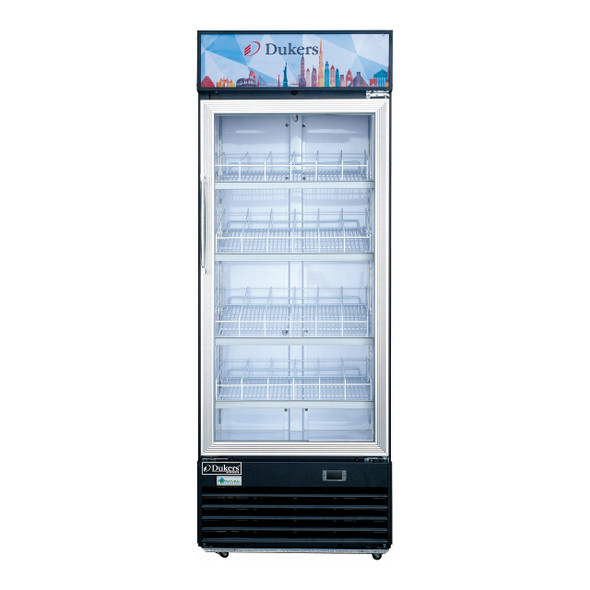 Dukers DSM-12R 24 3/4" Single Swing Glass Door Merchandiser Refrigerator - Black Exterior