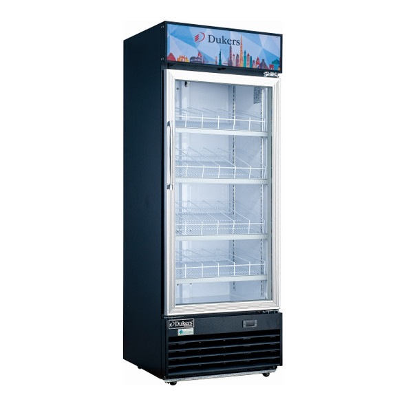 Dukers DSM-12R 24 3/4" Single Swing Glass Door Merchandiser Refrigerator - Black Exterior