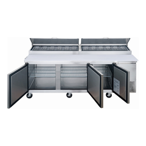 Dukers DPP90 90 1/4" Pizza Prep Table - 3 Doors, 12 Pans Dukers DPP90 90 1/4" Pizza Prep Table - 3 Doors, 12 Pans