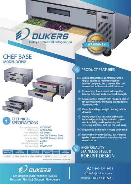 Dukers DCB52-D2 Chef Base Refrigerator with 2 Drawers Dukers DCB52-D2 Chef Base Refrigerator with 2 Drawers