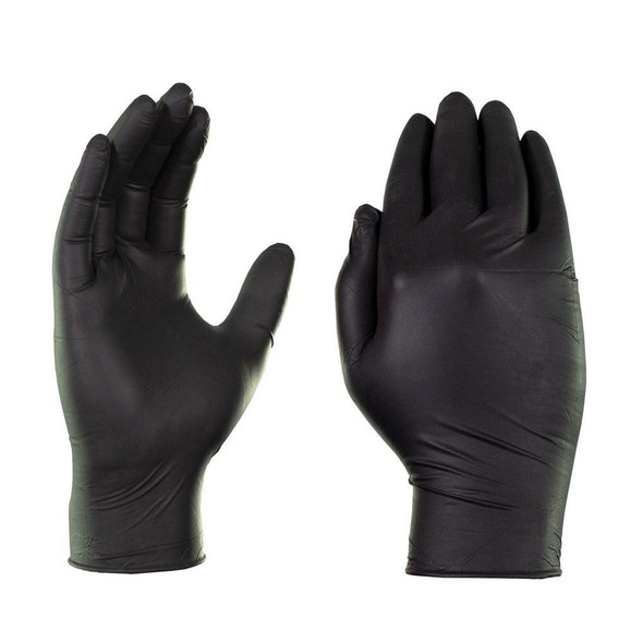 AMMEX BX346100 Black Nitrile Gloves, Powder Free, Large, (100/Box)