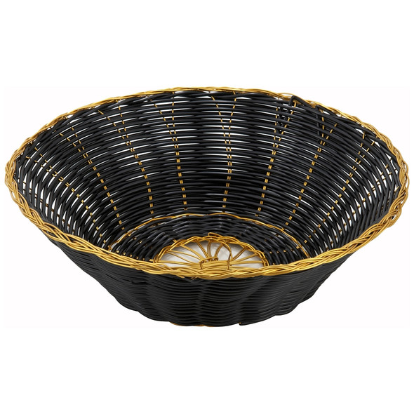 Winco PWBK-8R Black & Gold Round Woven Basket, 8.5" x 2.25"