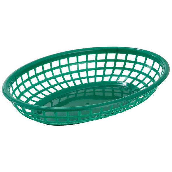 Winco PFB-10G Oval Plastic Food Basket, Green, 9.5" x 5" x 2", 12/Pack