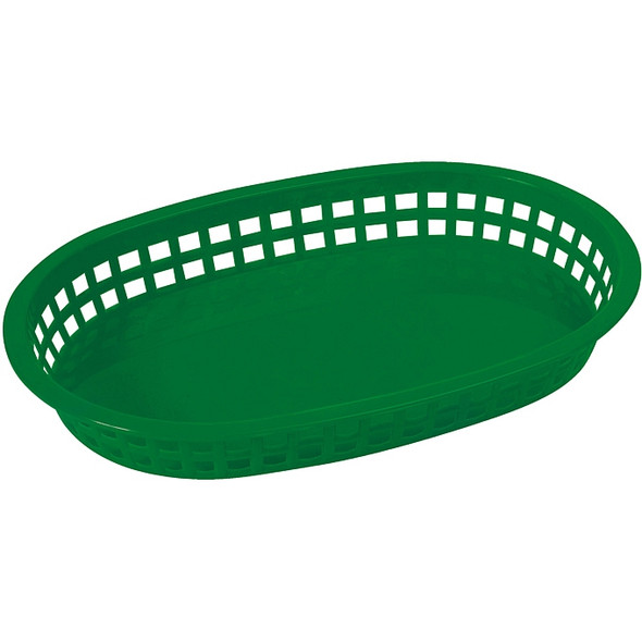 Winco PLB-G Oval Plastic Basket, 10.75" x 7.25", Green, 12/Pack