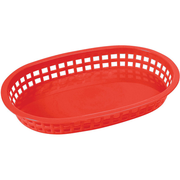 Winco PLB-R Oval Plastic Basket, 10.75" x 7.25", Red, 12/Pack