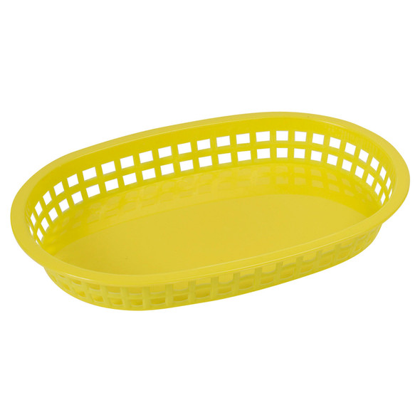 Winco PLB-Y Oval Plastic Basket, 10.75" x 7.25", Yellow, 12/Pack