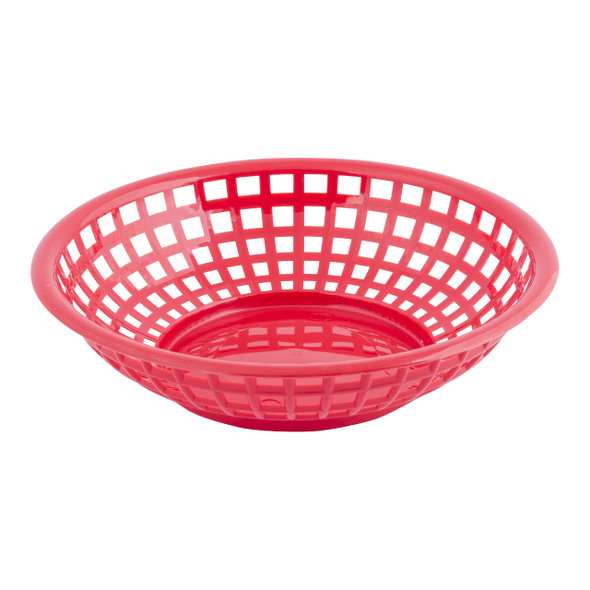 Tablecraft 1075R 8" Dia. Round Plastic Basket, Red (Each)