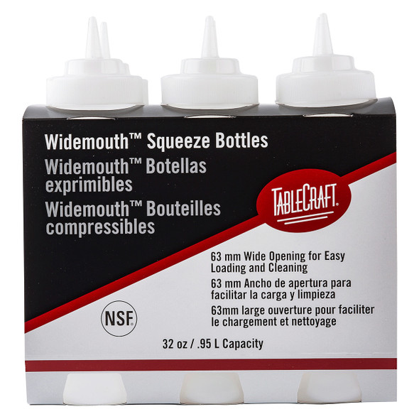 Tablecraft C3263C Squeeze Bottle, Clear, Wide Mouth, 32 oz (6pcs/pack)