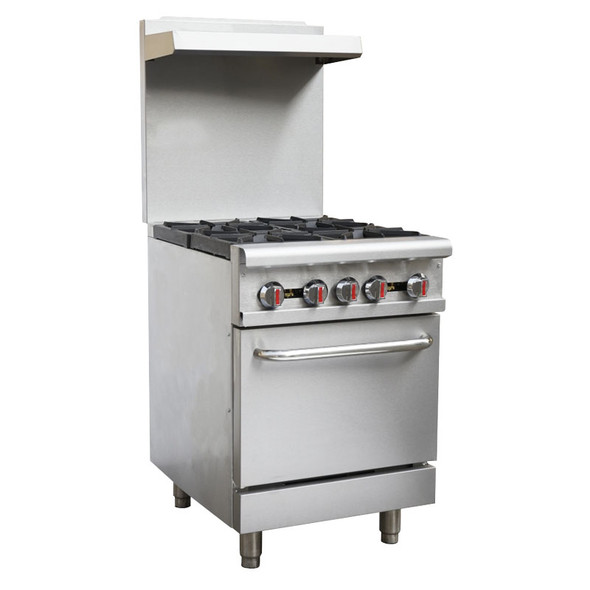Omcan CE-CN-0609-R 24" Natural Gas Range with Oven, 4 Top Burners