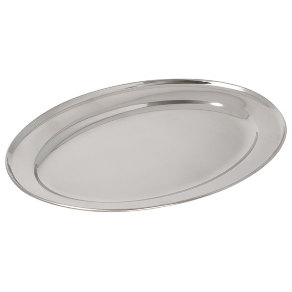 Winco OPL-14 Stainless Steel Oval Platter, 14" x 8-3/4"