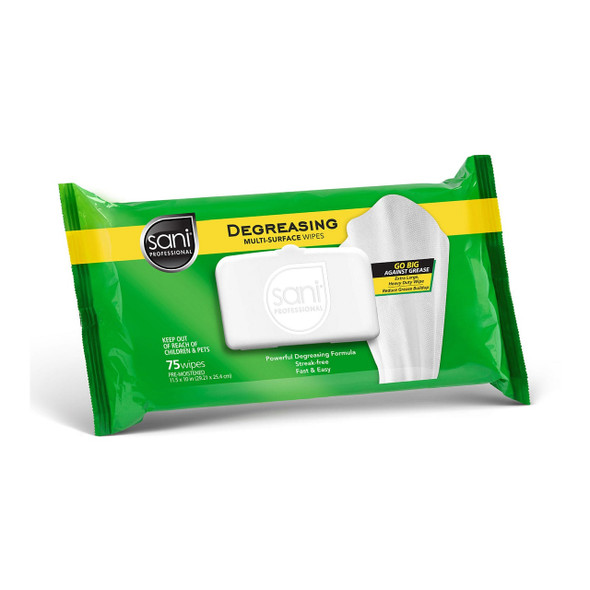 Sani Professional A12345 Multi Surface Cleaning & Degreaser Wipes, 75 Count