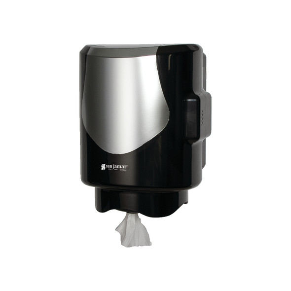 San Jamar T470BKSS Paper Towel Dispenser, Center Pull, Black/Stainless San Jamar T470BKSS Paper Towel Dispenser, Center Pull, Black/Stainless