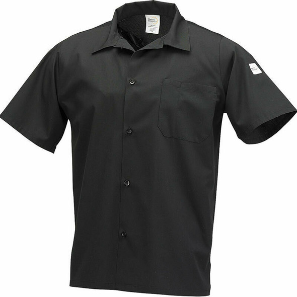 Mercer M60200BK1X Black Unisex Cook Shirt, Short Sleeve, X-Large