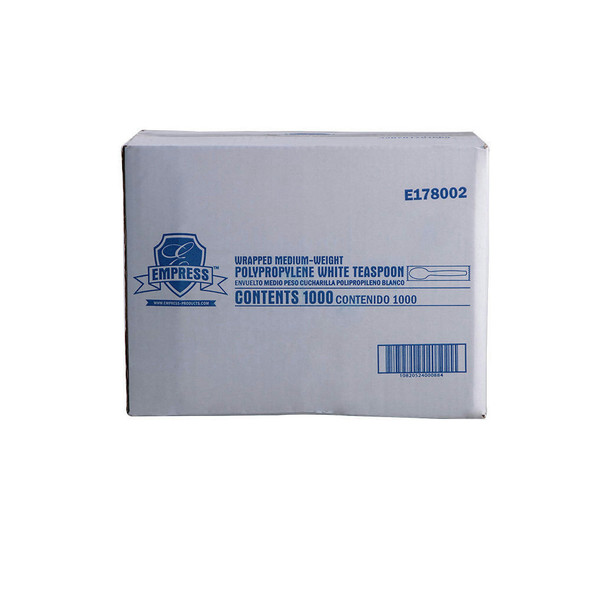 Empress E178002 Individually Wrapped White Medium Weight Polypropylene Teaspoon (1000/Case)
