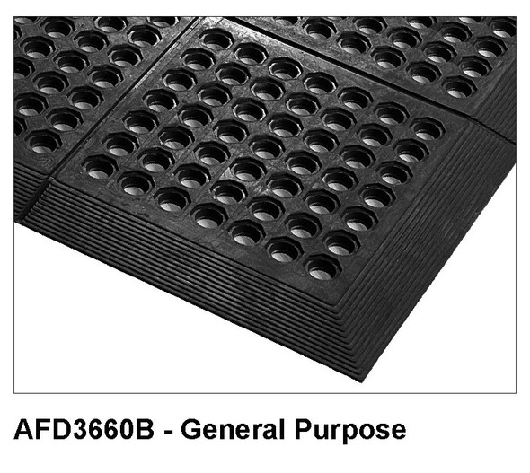 Axia AFD3660B Anti-Fatigue Mats, 3' x 5' x 1/2" Thick, Black, Wide Bevel Edge
