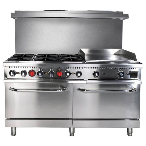 Adcraft BDGR-6024G/NG 60" Gas Range w/ Oven and 24" Griddle - 6 Burners - 280K BTU