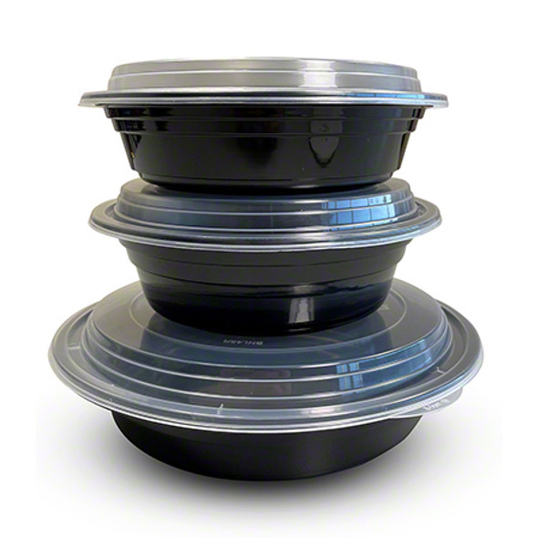 Empress EMBL32R Plastic Container & Lid, 32oz, 7" Round, Black (150/Case)