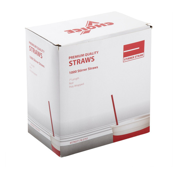 Royal Wrapped Stirrer Straws, 7" Red, 1000 Pcs/Box
