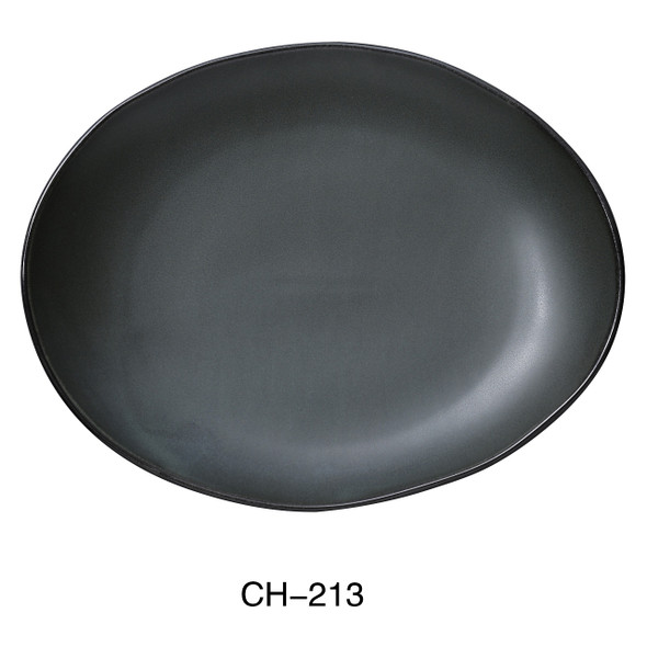 Yanco CH-213 Champs 13" x 10.5" x 1.5" Porcelain Plate, Oval, Matte Glaze (12/Case)