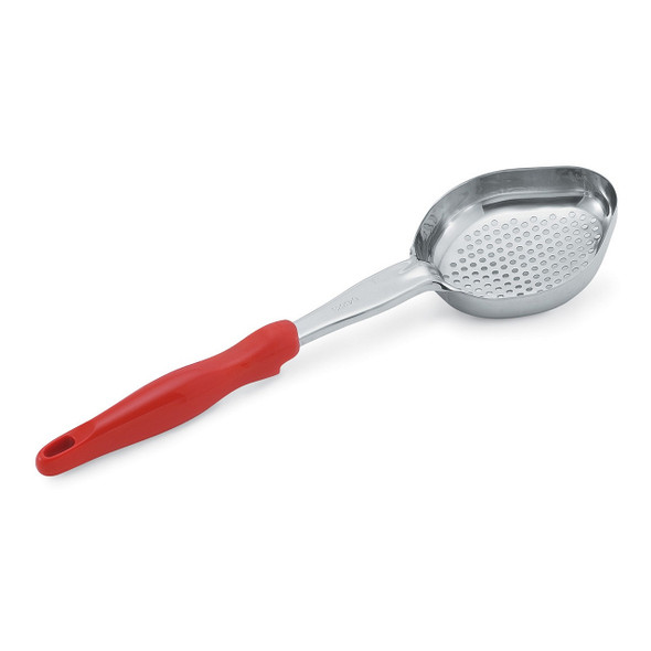 Vollrath 6422865 One Piece Heavy-Duty Spoodle, 8 oz., Perforated Oval Bowl, Red Handle