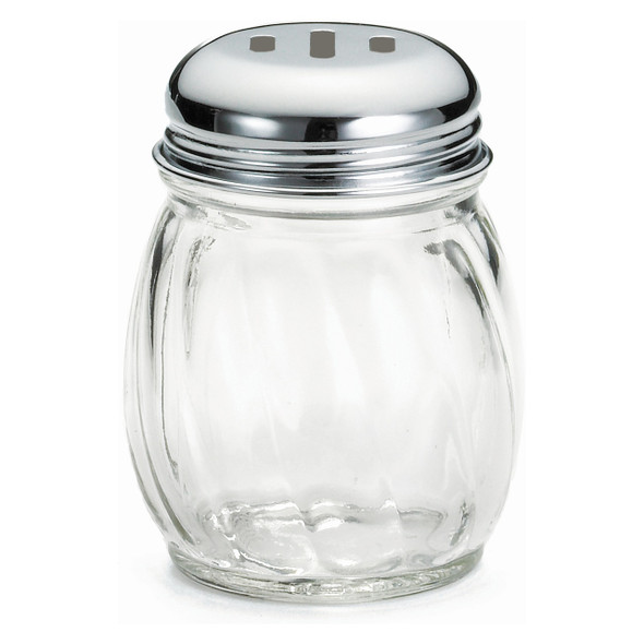 Tablecraft 260SL Cheese Shaker, 6 oz., Swirled Glass Jar, Chrome Slotted Top