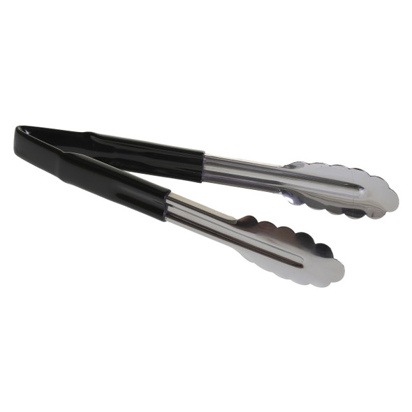 Tablecraft 3774BKEU 9-1/2" One Piece Vinyl-Coated Black Tongs