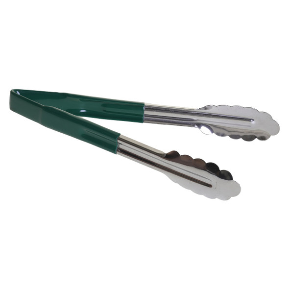 Tablecraft 3774GEU 9-1/2" One Piece Vinyl-Coated Green Tongs