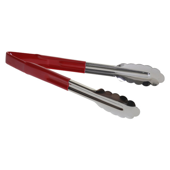 Tablecraft 3774REU 9-1/2" One Piece Vinyl-Coated Red Tongs