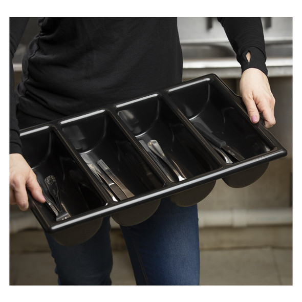 Tablecraft 1524B Cutlery Bin, 21-5/8" x 12", (4) Sections, Black