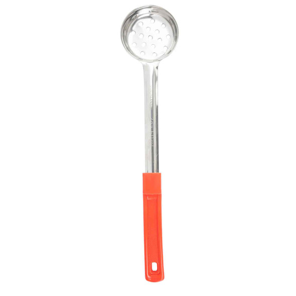 Tablecraft 7702 2-oz One-Piece Perforated Stainless Steel Spoonout with Red Handle