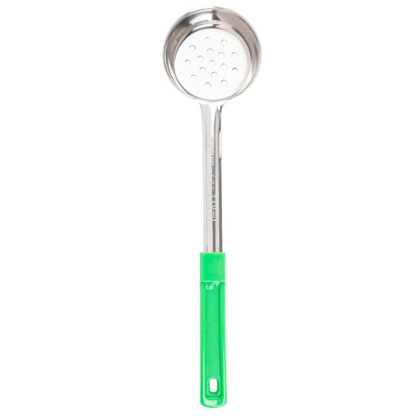 Tablecraft 7704 4-oz One-Piece Perforated Stainless Steel Spoonout with Green Handle