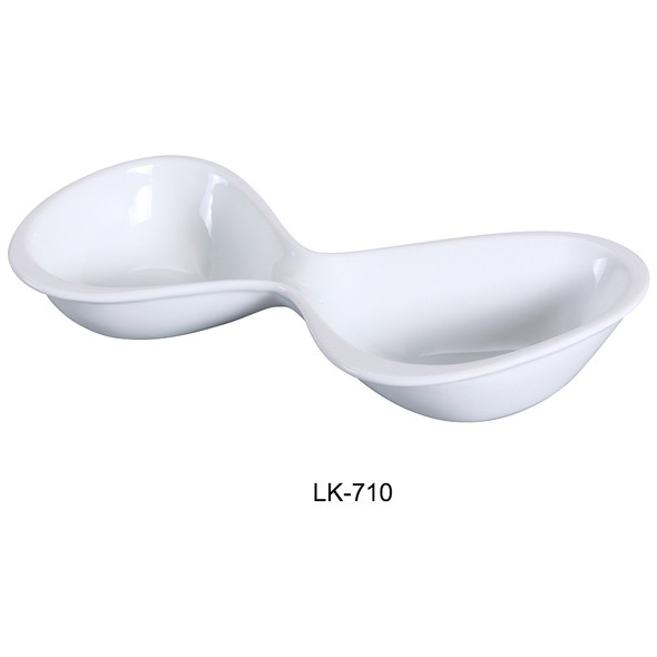 Yanco LK-710 Double Bowl, 4-oz Each, 10.25" Length, Porcelain, Bone White, 24/Case