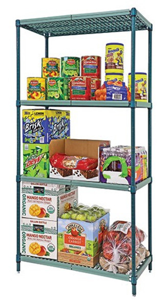 Quantum WR74-1836WPM Wire Plastic Mat Shelving Unit, 36"x18"x74", 4-Tier