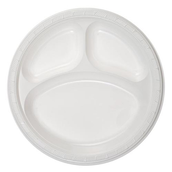King Zak 12151 Plastic Compartment Plate, 10", 3-Section, White (50/Pack) King Zak 12151 Plastic Compartment Plate, 10", 3-Section, White (50/Pack)