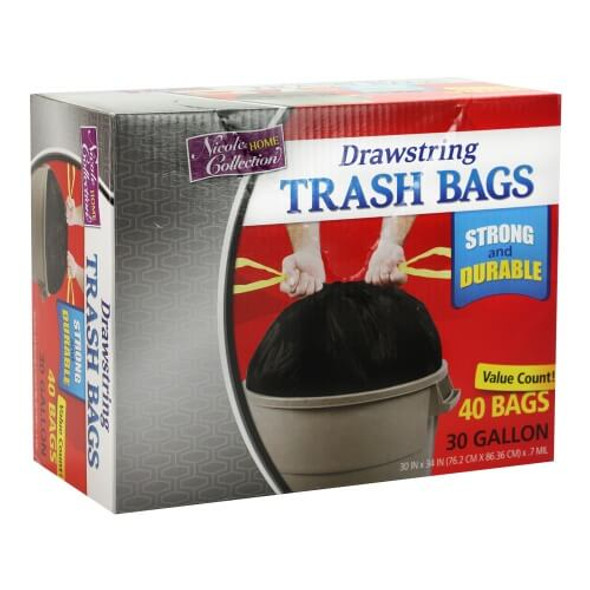 King Zak 01332 Garbage Liners, Black, 30 Gal, Drawstring (40pcs/box)