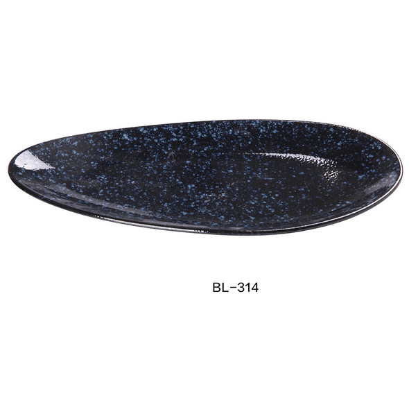 Yanco BL-314 Blue Star Ceramic Plate, 14-1/4" x 8-1/2" (12/Case)