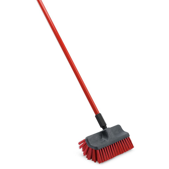 Libman 532 Scrub Brush, 10" x 6-1/2" x 60" Steel Handle, Red & Black