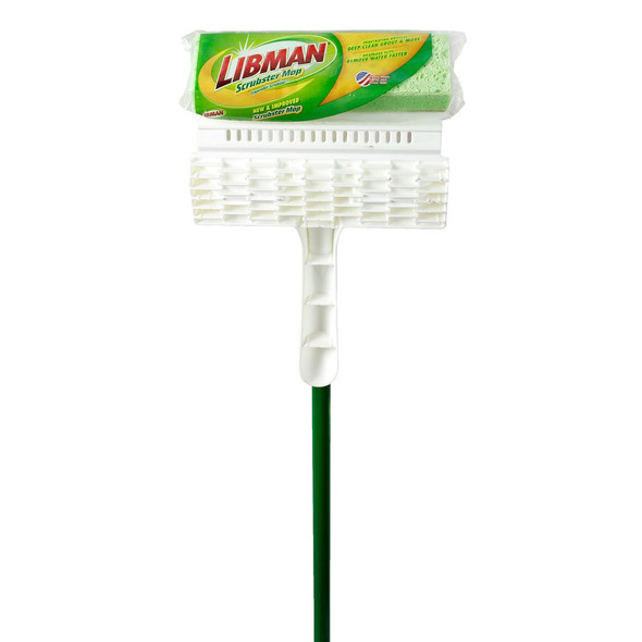 Libman 3103 Scrubster Sponge Mop, 9" x 5", Steel Handle, Green & White