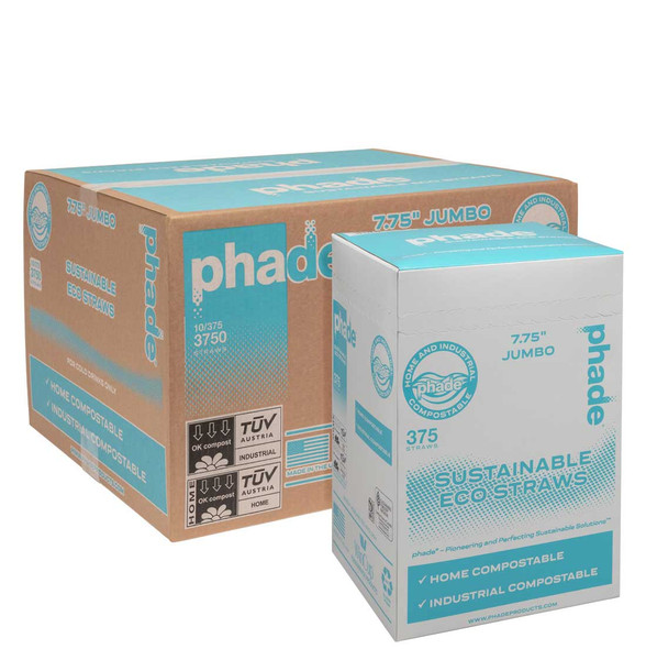 Phade 511167 Jumbo Wrapped Straws, 7.75", Teal (375/Box)