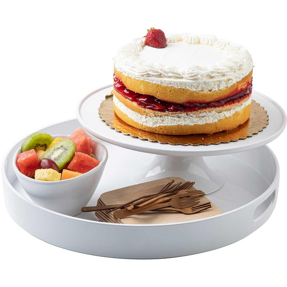Tablecraft 11491 Serving Tray, 15" x 2", Round, Melamine, White