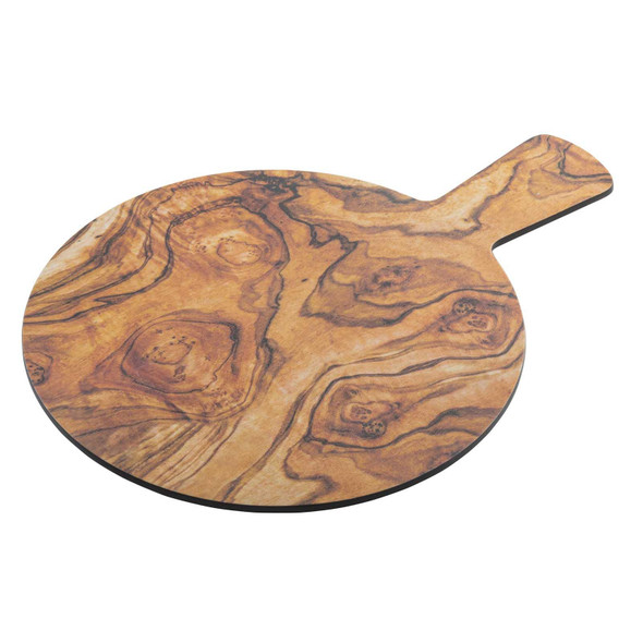 Tablecraft 11183 Melamine Serving Paddle, 10" Round, Olive Wood Decal