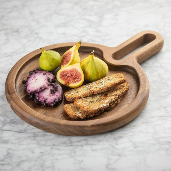 Tablecraft 11524 Acacia Round Snack Tray, 11" x 8", Wood