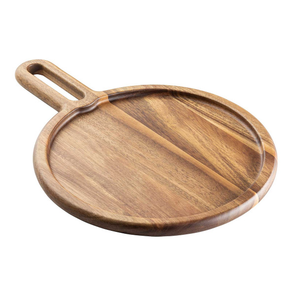 Tablecraft 11525 Acacia Round Snack Tray, 13-3/4" x 8", Wood